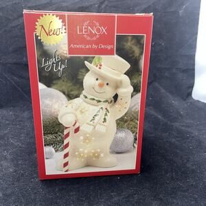 NIB Lenox Happy Holly Days Lighted Snowman 8" Figurine Battery Op (428)
